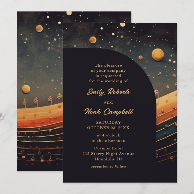 Modern Celestial Musical Moon Galaxy Wedding Invitation (Front/Back)