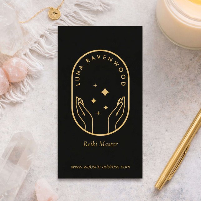 Modern Celestial Reiki Practitioner Healing Hands  Business Card (Creator Uploaded)