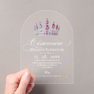 Modern Celestial Stars Princess Quinceanera Acrylic Invitations