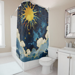 Modern Celestial Sun Stars and Blue Clouds