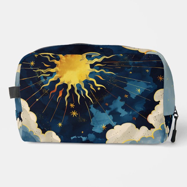 Modern Celestial Sun Stars and Blue Clouds Dopp Kit (Front)