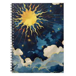 Modern Celestial Sun Stars and Blue Clouds Notebook