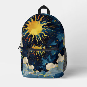 Modern Celestial Sun Stars and Blue Clouds Printed Backpack