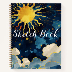 Modern Celestial Sun Stars Clouds Sketch Book