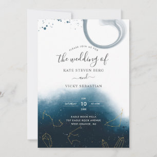 Modern Celestial Watercolor Wedding Invitation
