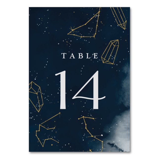 Modern Celestial Watercolor Wedding Table Card Num (Front)