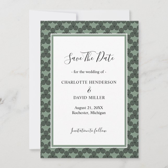 Modern Celtic Knot Green Irish Wedding Save The Date (Front)