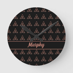 Modern Celtic Trinity Knot Irish Family Name Round Clock