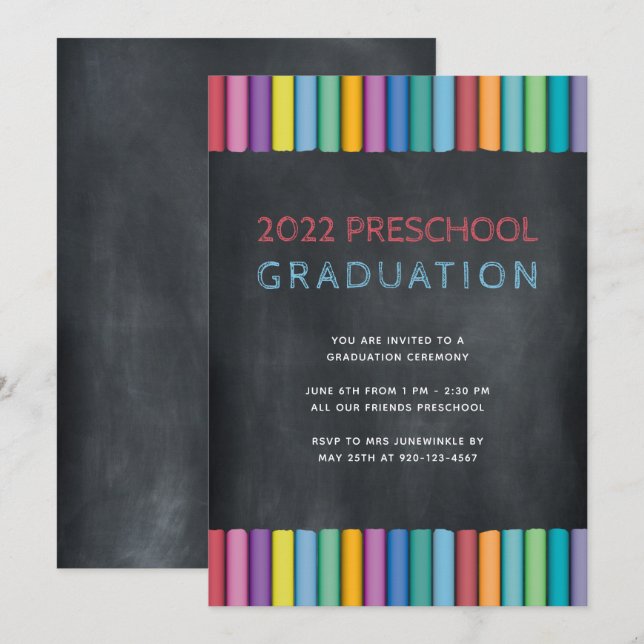 Modern Chalk Preschool Graduation Invitation (Front/Back)