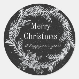 Modern Chalk Snowy Wreath Holiday Classic Round Sticker