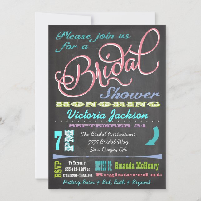 Modern Chalkboard Bridal Shower Invitations (Front)