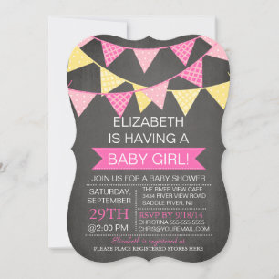 Modern Chalkboard Bunting GIRLS Baby Shower Invitation