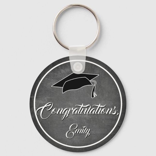 Modern Chalkboard Congratulations Graduation Keychain (Front)