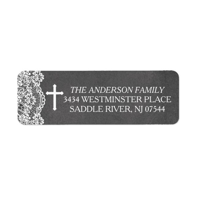 Modern Chalkboard Cross Lace Return Address (Front)