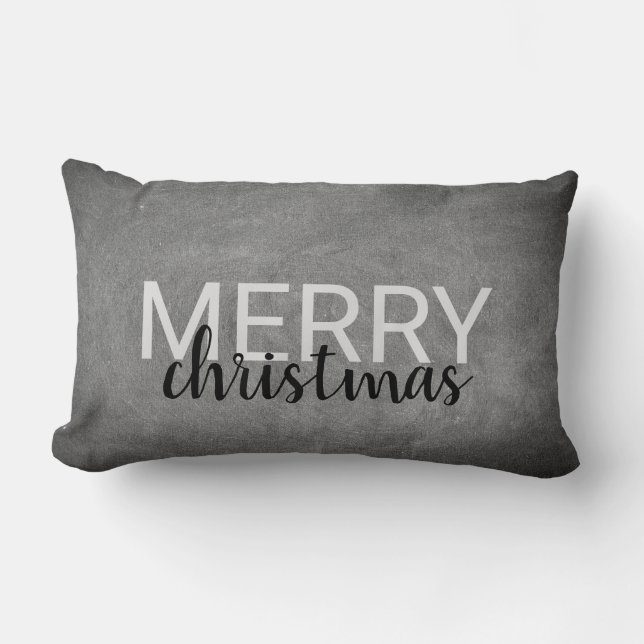 Modern chalkboard custom Merry Christmas script Lumbar Pillow (Front)