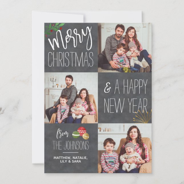 Modern Chalkboard Custom Photo Holiday Christmas Card (Front)