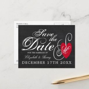 Modern Chalkboard Fancy Heart Save The Date Announcement Postcard