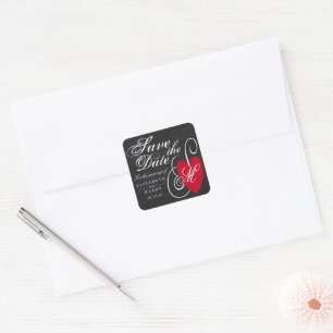 Modern Chalkboard Fancy Heart Save the Date Square Sticker