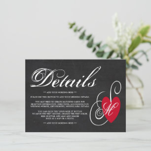 Modern Chalkboard Fancy Heart Wedding Detail Enclosure Card