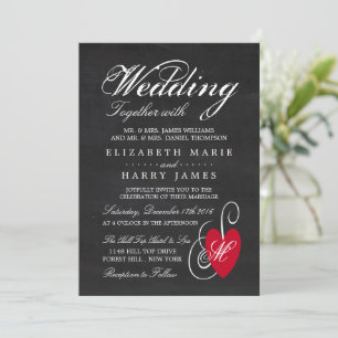 Modern Chalkboard Fancy Heart Wedding Invitation
