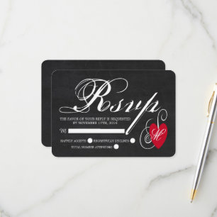 Modern Chalkboard Fancy Heart Wedding RSVP Card