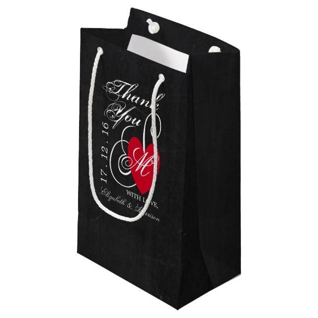 Modern Chalkboard Fancy Heart Wedding Small Gift Bag (Front Angled)