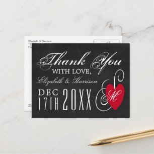 Modern Chalkboard Fancy Heart Wedding Thank You Postcard