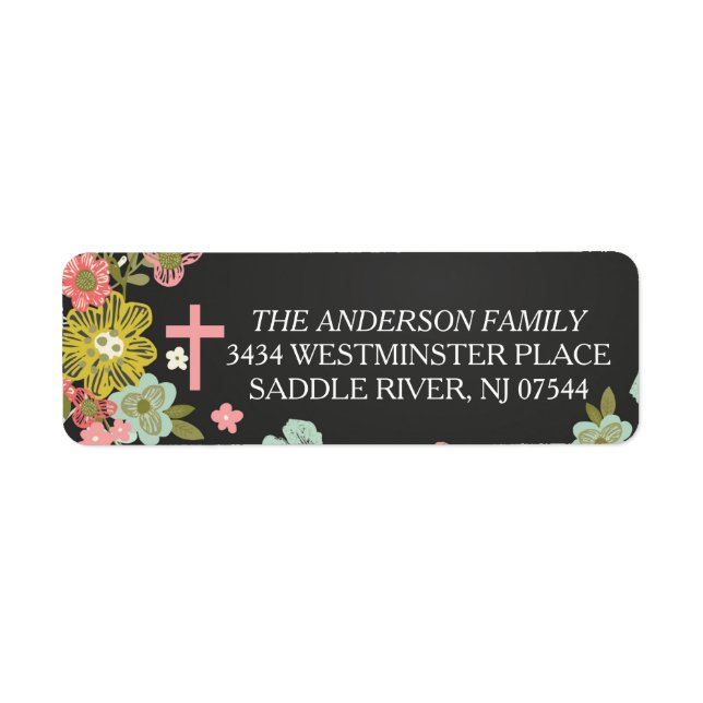 Modern Chalkboard Floral Cross Lace Return Address (Front)