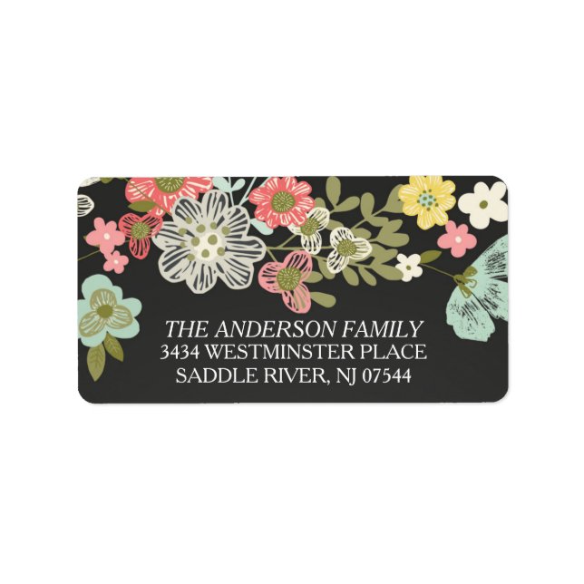 Modern Chalkboard Floral Return Address Label (Front)