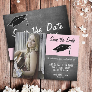 Modern Chalkboard Graduation Save the Date Photo Announcement