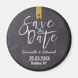 Modern Chalkboard Handwriting Save The Date Magnet