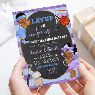 Modern Chalkboard Layup or Makeup Gender Reveal Invitation