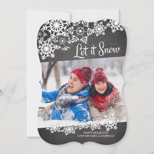 Modern Chalkboard Let It Snow Snowflakes Photo Holiday Card