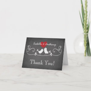 Modern Chalkboard Love Birds Thank You Note Card
