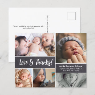 Modern Chalkboard Love Thanks baby photo collage Postcard
