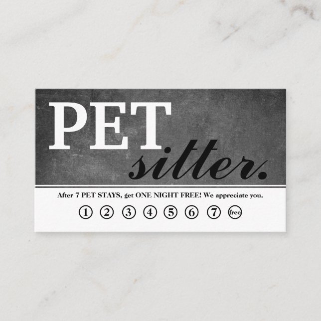 Modern Chalkboard pet pet sitter. Loyalty Card (Front)