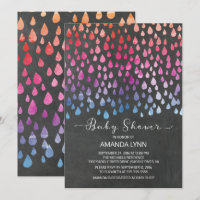 Modern Chalkboard Raindrops Neutral Baby Shower
