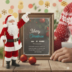 Modern Chalkboard Red Ornaments Christmas Party Invitation