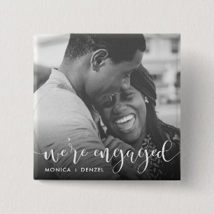 Modern Chalkboard & Script Engagement Party Photo 2 Inch Square Button