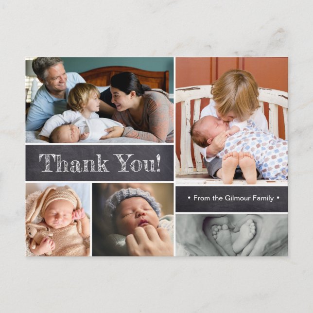 Modern Chalkboard Second Baby Shower Thank You  Postcard (Front)