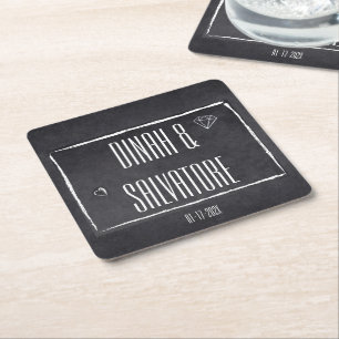 Modern Chalkboard Simple Script Square Paper Coaster
