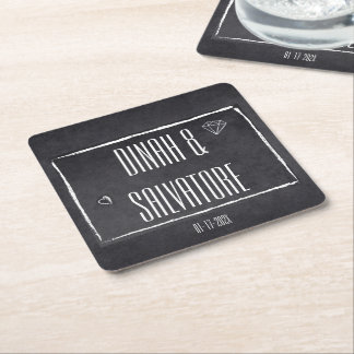 Modern Chalkboard Simple Script Square Paper Coaster
