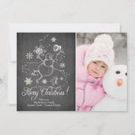 Modern Chalkboard Snowman Christmas Photo Card<br><div class="desc">Modern Black Chalkboard with a Vintage Snowman Sketch & Snowflakes Christmas Photo Card</div>