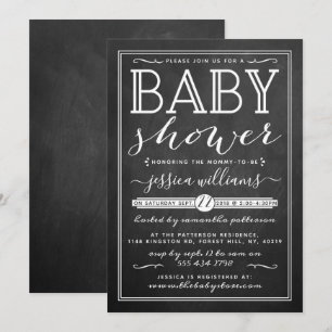 Modern Chalkboard Trendy Typography Baby Shower Invitation