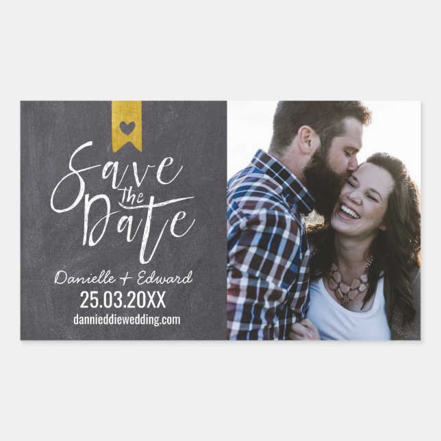 Modern Chalkboard Typography Photo Save the Date Sticker (Front)