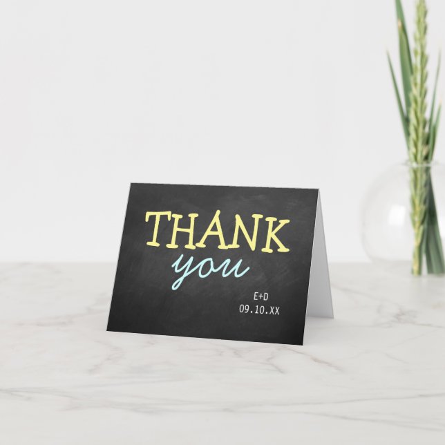 Modern Chalkboard Typography Wedding Thank You (Front)