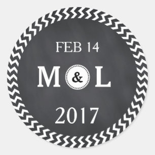 MODERN CHALKBOARD WEDDING CLASSIC ROUND STICKER
