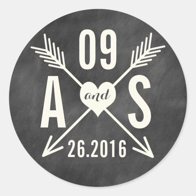 MODERN CHALKBOARD WEDDING CLASSIC ROUND STICKER (Front)