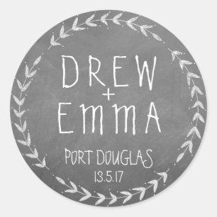Modern Chalkboard Wedding Sticker Wreath