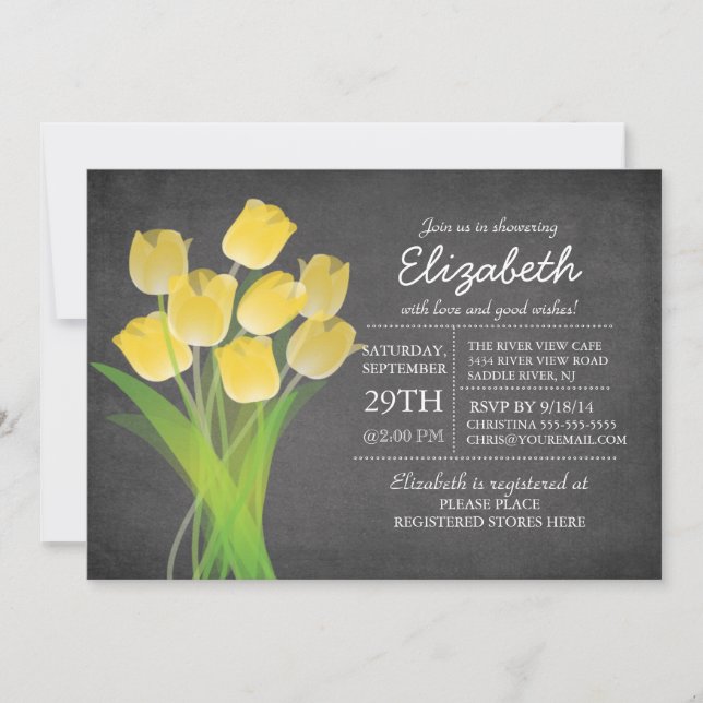 Modern Chalkboard Yellow Tulip Bridal Shower Invitation (Front)